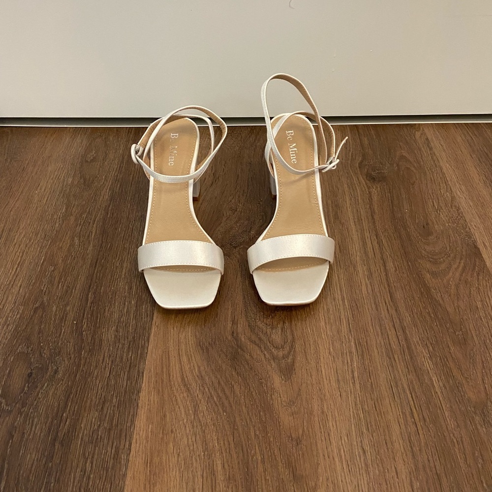 ASOS ivory satin block heel